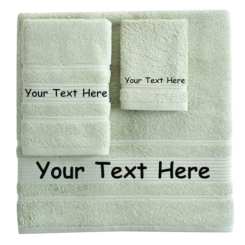 Personalized Custom 3-Piece Towel Set – Bath, Hand & Washcloth – 100% Cotton, Soft & Absorbent – Embroidered Name or Monogram – Hotel Towels for Bathroom, Spa, Hotel, Wedding & Gift – Green - color: Green, size: 3 Pcs Towel Set