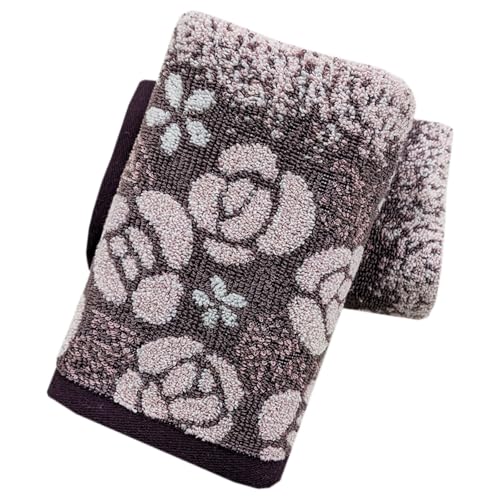 Purple Rose Hand Towels Embroidered Decorative Floral Towels Set Farmhouse Rose Flower Cotton Bathroom Towel Highly Absorbent Soft Washcloth for Shower Kitchen Spa Hair, 13x28 Inch - color: Purple Rose