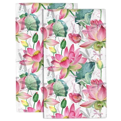 Pink Lotus Flowers Hand Towel for Bathroom Set of 2 Hand Bath Towels Soft Absorbent Decorative Towels for Bathroom Kitchen Yoga Home Decor 14 x 28 in - color: Pink Lotus Flowers