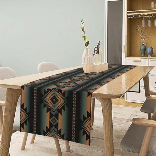 Retro Aztec Table Runner, American Southwest Traditional Tribal Geometric Art Printed Runner for Home Kitchen Dining Table Party 13x36in - color: Aztec-6, size: 13x36in