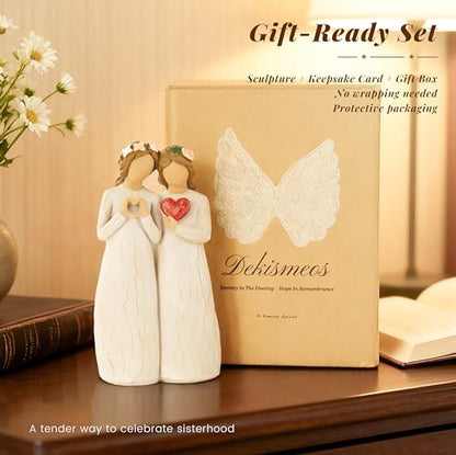 Sister Figurine with Heart, Two Sisters Resin Sculpture as Gift for Sister - style: Standing Heart