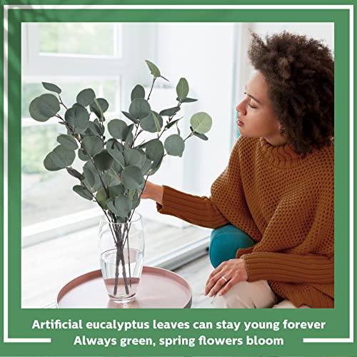 20 Pcs Artificial Eucalyptus Stems Fake Bulk Eucalyptus Faux Greenery Silver Dollar Leaves 23.6 Inches Silver Dollar Fake Plant Decor Silk Branches Artificial Greenery Branches Plant for Wedding Decor