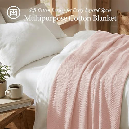 Threadmill Cotton King Blanket, Herringbone, 106x92 in, All-Season | 100% Cotton, Herringbone Pattern, 106x92 in, Breathable, Moisture-Wicking, All-Season, OEKO-TEX Certified, Machine Washable - color: English Rose, size: King (106" x 92")