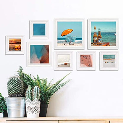 5x5 Picture Frames (3 Pack, Distressed White Wood Grain) Rustic Photo Frame Set with High Definition Glass for Wall Mount & Table Top Display - color: Distressed White, size: 5x5