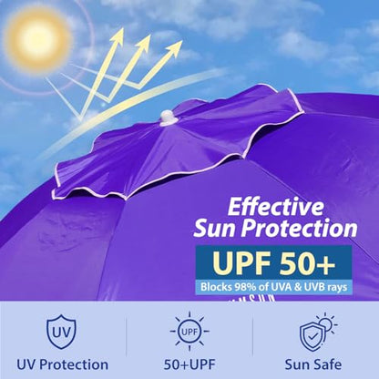 AMMSUN Shade Umbrella, Premium Portable Umbrella with Stand, 6.5ft Lightweight Free Standing Canopy for Sporting Games, Adjustable Instant Sun Protection and Easy to Carry, Purple - color: Purple