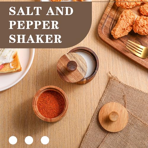 2 Pcs Wooden Pepper Salt Box Cellar with Lid Set Rustic Pepper Holder Condiment Pots Small Salt Keeper for Kitchen Spice Sugar Trinket Gift, 3.35 x 2.95 Inch