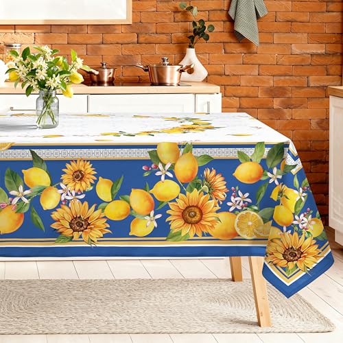 Summer Sunflower Tablecloth Waterproof, Yellow Lemon Table Cloth Rectangle Stain Resistant, Washable Table Cover for Party Picnic Wedding Outdoor Dining Decor (60×84 Inch) - color: Sunflower, size: 84" x 60" (Rectangular)