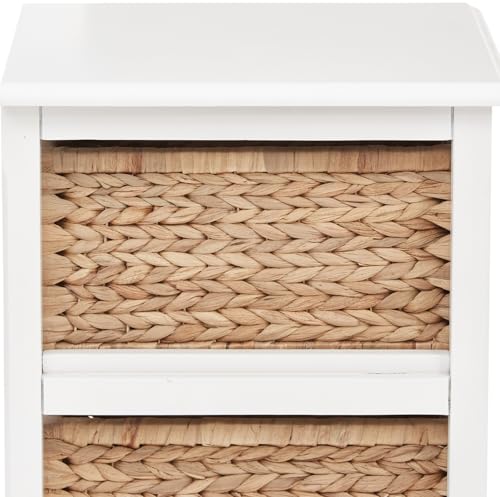 OSP Home Furnishings Seabrook Storage Tower with Solid Wood Frame and Natural Baskets, 2-Tier, 4-Drawer, White Finish - color: White Finish, size: 2-Tier, 4-Drawer