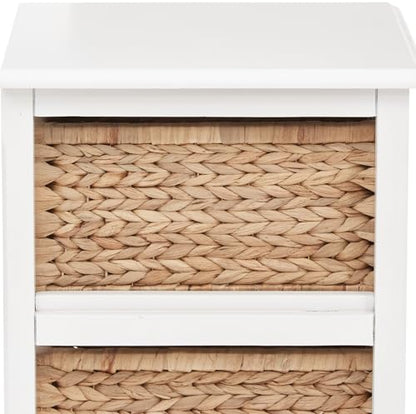OSP Home Furnishings Seabrook Storage Tower with Solid Wood Frame and Natural Baskets, 2-Tier, 4-Drawer, White Finish - color: White Finish, size: 2-Tier, 4-Drawer