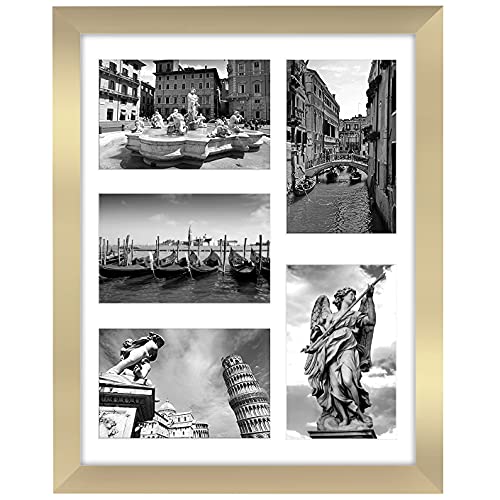 Americanflat 4x6 Collage Picture Frame with Shatter-Resistant Glass - Fits Five 4x6 Photos or Use as One 11x14 Picture Frame - Signature Collection - Collage Frames for Wall Display - Gold | Overall frame size 11x14, Shatter-resistant glass, hangs vertica