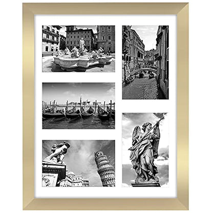 Americanflat 4x6 Collage Picture Frame with Shatter-Resistant Glass - Fits Five 4x6 Photos or Use as One 11x14 Picture Frame - Signature Collection - Collage Frames for Wall Display - Gold | Overall frame size 11x14, Shatter-resistant glass, hangs vertica
