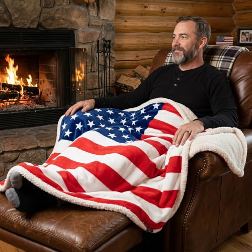 Catalonia Patriotic American Flag Throw Blanket for Veteran and Citizenship | USA Flag Home Decor for Sofa and Bed, Gift for Military Families, 4th of July and Memorial Day, 50 x 60 Inch, Sherpa Fleece - color: American Flag