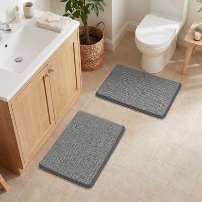 Bcoimo Bath Rug Mat Sets, 2 Piece Extra Soft Chenille Gray Bathroom Mat Set | Non Slip with Rubber Backing 24x17 Bath Mat; Machine Washable;Extra Soft Bath Rug;High Absorbent、Quick Drying Microfiber mat - color: Grey, size: 24×17 Plus 24×17