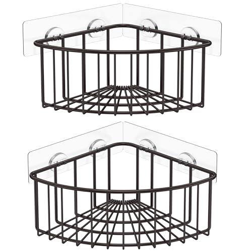 SMARTAKE 2-Pack Corner Shower Caddy Deep Basket, SUS304 Stainless Steel | Wall Mounted Bathroom Shelf with Adhesive, Storage Organizer for Toilet, Dorm and Kitchen, Bronze - color: 02-bronze, size: 8.7 X 8.7 X 3.9 Inches