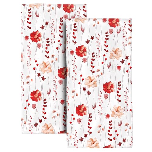 Red Bath Hand Towels, Absorbent Red Flowers Decorative Hand Towels Set for Bathroom,Birthday Gifts for Women,House Warming Gifts for New Home - color: Red Flower