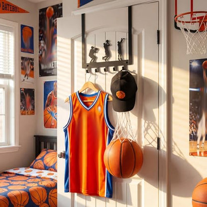 Reallnaive Basketball Room Decor Over The Door Hooks Bathroom Hanger Wall Mount Rack Holder for Towel, Hat, Coat, Cloth, Keychain, Bag, Christmas Gift - style: Basketball Player