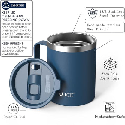 TILUCK 12 oz Insulated Coffee Mug with Lid and Handle | BPA-Free Lid, Double-Wall Vacuum Insulation, Stainless Steel Coffee Cup, Dishwasher Safe Mug for Hot & Cold Drinks, DarkBlue - color: Matte DarkBlue, size: 12 Ounces