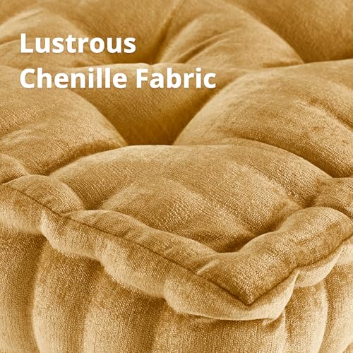 Intelligent Design Floor Pillow Large Meditation Cushion, 20x20 Yellow | Sitting for Adults Yoga, Shredded Foam Filled, Chenille Tufted Cover, Handsewn Scalloped Edge, OEKO-TE Certified - color: Yellow