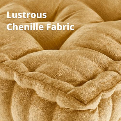 Intelligent Design Floor Pillow Large Meditation Cushion, 20x20 Yellow | Sitting for Adults Yoga, Shredded Foam Filled, Chenille Tufted Cover, Handsewn Scalloped Edge, OEKO-TE Certified - color: Yellow