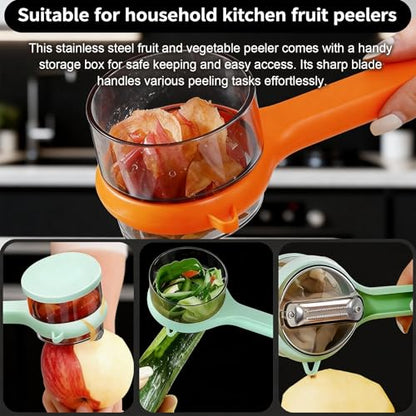 2 Pcs Peeler with Container, Peeling Knife with Storage Box, With 4 Hooks, Easy to Clean Double-Sided Stainless Steel Vegetable Peeler With Container for Home Kitchen