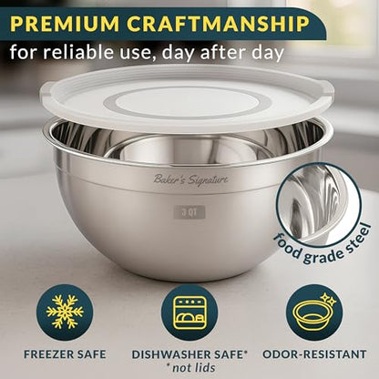 Stainless Steel Mixing Bowls with Lids Set of 5, Nesting Metal, 0.5-5 Qt | Mirror-finish interior, dishwasher safe & BPA-free; stack for food prep, cooking, storage & serving - size: Set of 5