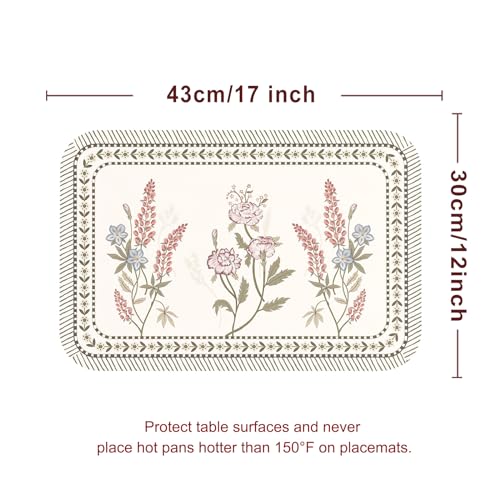 Vinyl Waterproof Placemats Set of 6 Rectangular,12"*17"-Helena C | Wipeable Beautiful Print Place Mats,Stain Resistant,Heat Resistant,Everyday Meals,Kitchen,Dinning,Holiday,Decor - color: Helena C