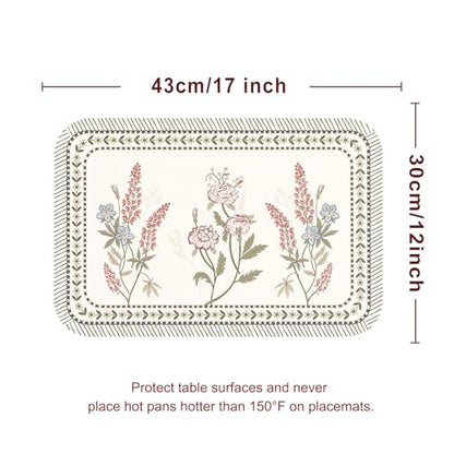 Vinyl Waterproof Placemats Set of 6 Rectangular,12"*17"-Helena C | Wipeable Beautiful Print Place Mats,Stain Resistant,Heat Resistant,Everyday Meals,Kitchen,Dinning,Holiday,Decor - color: Helena C