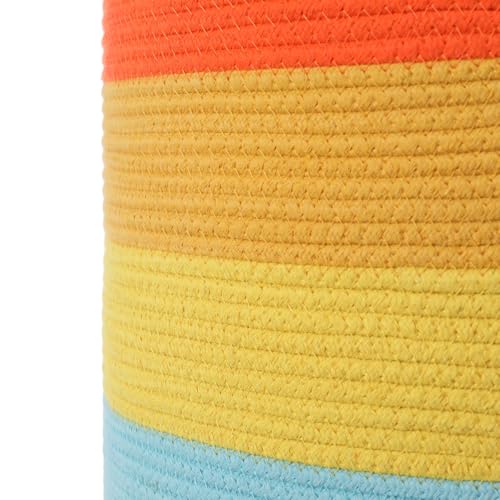 16"x20" Extra Large Cotton Rope Basket with Zipper Lid, Woven Laundry Hamper and Blanket Storage Basket, Round Clothes Bin for Living Room Bedroom, Rainbow Multicolor - color: Rainbow