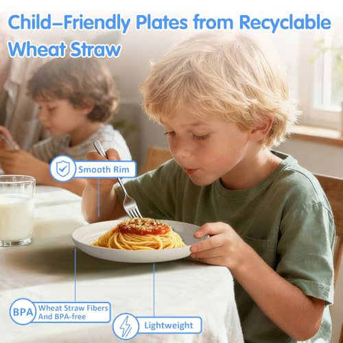 Quatish 16 PCS Unbreakable Reusable Plastic Plates,8 inch Dishwasher & Microwave Safe Dinner Plate, Easy-to-Clean Lightweight,Portable for Kitchen & Picnics Wheat Straw Plates （Beige） - color: Beige