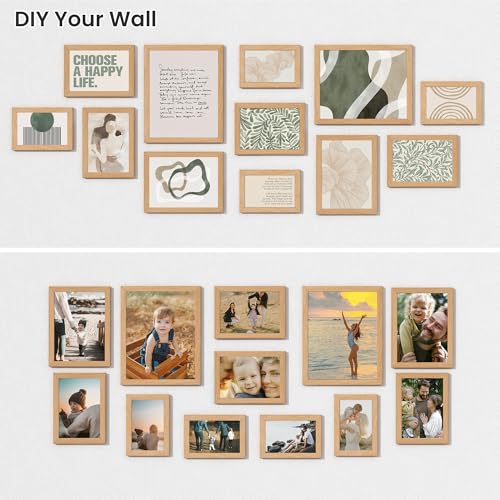 Heimlove Oak Wood Grain Collage Picture Frames Set of 12,Two 8x10,Two 6x8,Four 5x7,Four 4x6 Photo Frames,Gallery Wall Frame Set for Wall Mount or Tabletop Display - color: OAK WOOD GRAIN