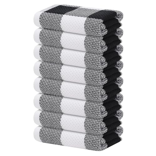 Homaxy 100% Cotton Plaid 8 Pack Kitchen Towels, 13" x 28", White & Black | Waffle Weave, Plaid, Super Soft and Absorbent Dish Towels, Quick Drying, Multi-Purpose - color: White & Black, size: 13 x 28 - 8 Pack