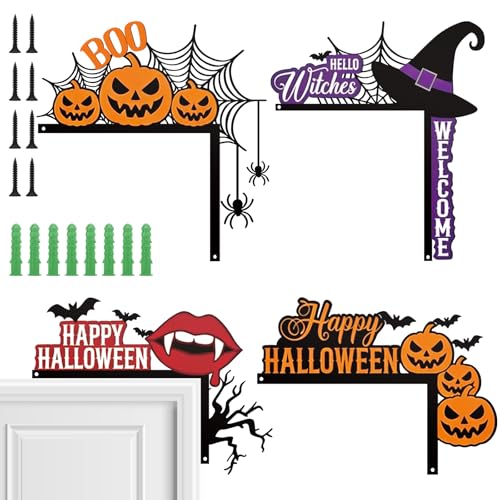 4 Pcs Door Frame Decoration Set Metal, Wall Art Decor Corner Sign Bathroom Decor for Indoor Outdoor Door Window Home Office (Holloween Style2,Multicolor) - color: Multicolor, style: Holloween Style2
