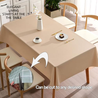 PVC Tablecloth Waterproof Rectangle Table Cloth, Oil Proof & 185°F Heat Resistant Wipeable Cover, Heavy Duty Non for Kitchen Dining Camping Festivities (70"x55") (Champagne Color) - color: Champagne Color