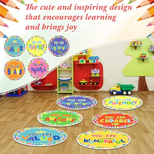 12 Pcs Carpet Circle Seats, 15 Inch Round Classroom Rug, Non Slip Corner Floor Cushion Mat, Circle Time Rug for Living Room, Learning, Playing Areas, Story Time, Group Activity(Inspirng) - style: Inspirng