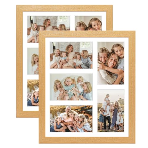 11x13 Collage Frame with 5 Openings 4X6 Pictures, Multiple Picture Frame with Mat, Wall or Tabletop Decor, Natural Wood Grain,2 Pack - color: Natural, size: 11x13-(5 open4x6)-2P