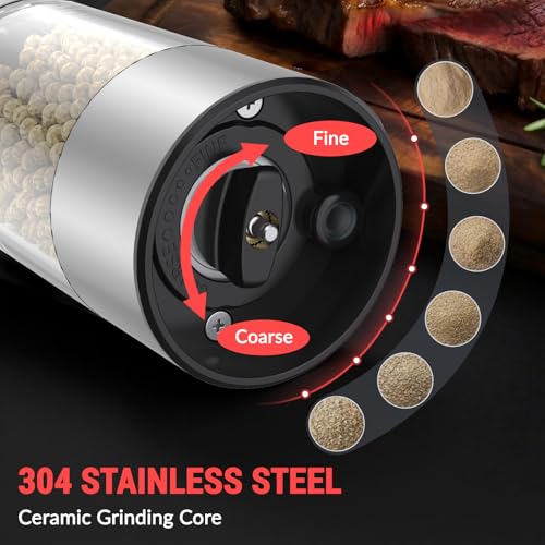 Electric Salt and Pepper Grinder Set, 95ml Large Capacity Automatic Pepper Mill with USB-C Charging Base & LED Light, Adjustable Coarseness Stainless Steel Spice Grinder 2-Piece Set - size: Upgraded Capacity Version (1 Pack)