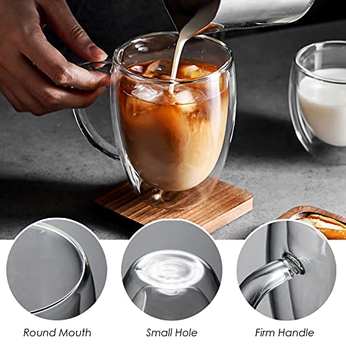 12 oz/350ml Double Walled Glass Coffee Mugs, Glass Coffee Cups Set of 4, Insulated Borosilicate Clear Glasses, Espresso Cappuccino Latte Tea Cups with Handle for Latte, Hot/Cold Drink - size: 12 oz/350ml