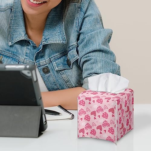 Heart Print Square Tissue Box Cover Pu Leather Tissue Holder Facial Paper Cover Waterproof Easy to Install Toilet Paper Holder for Bathroom Bedroom - color: Heart