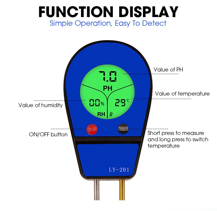3-in-1 Digital Soil Tester, High Precision Soil pH Meter with LED Backlight, Soil Moisture & Temperature Detector, Fast Reading Soil Test Meter for Indoor Outdoor Garden Lawn Farm Plant Care