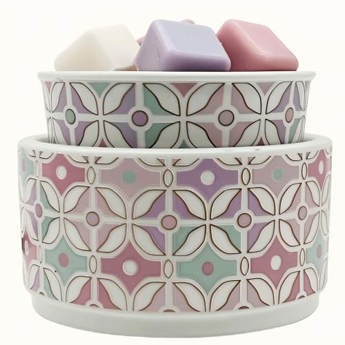 NAFANG Geometric Ceramic Electric Wax Melt Warmer, Wax Warmer Scented Wax | Macaron Pastel Wax Melter & Oil Burner,Candle Warmer with Iron Stand,Fragrance Decor Gifts for Home Office Bedroom - color: Macaron Geometric Flower