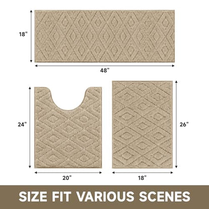 Bsmathom 3 Piece Bathroom Rug Sets, Non Slip Microfiber Bath Mat, Beige | Plush Water Absorbent Bath Rug Sets with U-Shaped Contour Toilet Mat, Machine Washable Carpet for Bathroom Sink, Shower - color: Beige