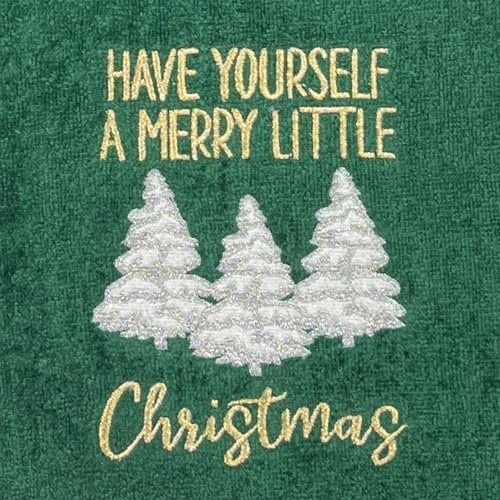 Holiday Christmas Bathroom Guest Hand Towels, 100% Cotton, Set of 2, Have Yourself a Merry Little Christmas Gold White on Green- 16” x 25” Decorative Bath & Kitchen Towels - color: Little Christmas
