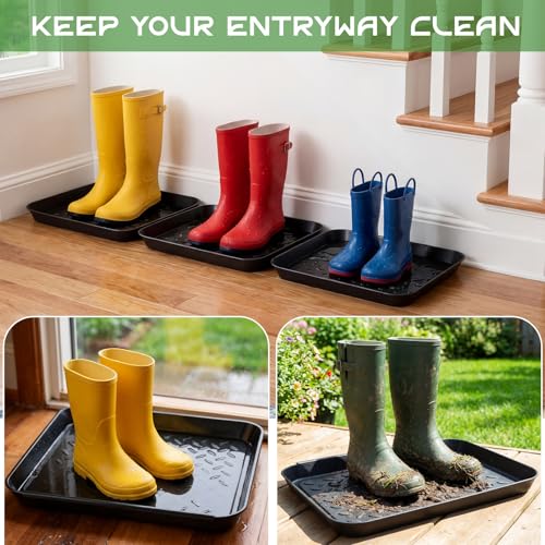 Novabright 6 Pcs Boot Tray with 24 Pcs Anti-Slip Pads Waterproof Boot Mat Wet Shoe Tray & Pet Food Mat, Multi-Purpose Garden Tool for Entryway Indoor Boots Shoes Pets(14 x 11 Inch) - size: 14 x 11 Inch