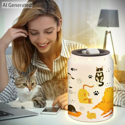 Cat Wax Melt Warmer, Cute Cat Mom Gifts | Funny, Electric, Ceramic, Housewarming Gifts, Bathroom Kitchen Decor - color: Cat