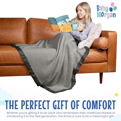Thermal Waffle Knit Throw Blanket Satin Trim Gray 50" x 60" | Adult throw blanket with soft lightweight waffle knit design, satin trim & breathable layer for couch, bed & living room use. - color: Gray - Satin Trim