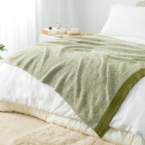 Carriediosa Heather Throw Blanket 60x80, 400GSM Ultra Soft Microfiber | Olive Green, Fuzzy Fluffy Cozy Plush Knit Knitted Throws, Lightweight Cute Preppy Fall Blankets for Couch, Bed - color: Heather - Olive Green, size: 60" X 80"