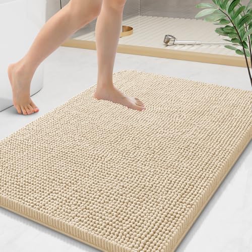 Arotive Bathroom Rugs 36x24, Soft Absorbent Shaggy Chenille Bath Rugs | Beige, Machine Washable Rubber Backing Bath Mats for Bathroom Floor Tub and Shower Home Decor Accessories - color: Beige, size: 36" X 24"