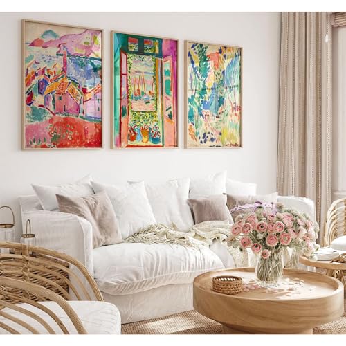 Henri Matisse Wall Art Prints Aesthetic Canvas Matisse Wall Decor Painting Colorful Matisse Wall Art Poster Boho Abstract Matisse Picture Artwork for Bedroom Living Room 16x24 Inch Unframed Set of 3 - color: Henri Matisse Prints, size: 24"L x 16"W, style: