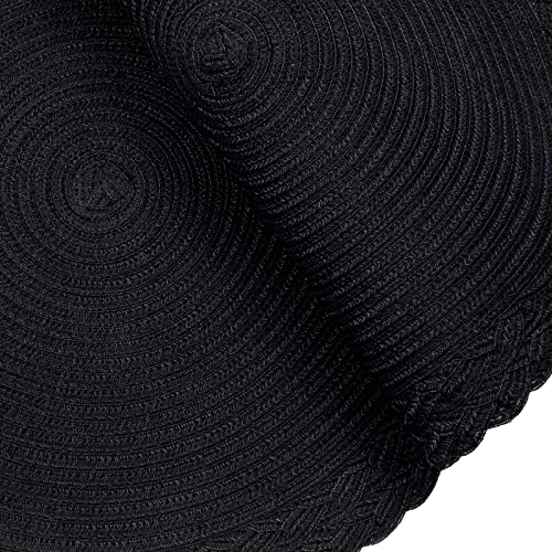 SHACOS Round Placemats Set of 6 Woven Round Table Mats 15 inch Braided Border Washable Cotton Polyester Circle Place Mats, Black (Pack of 2) - color: Black, size: 6 pieces (Pack of 2)