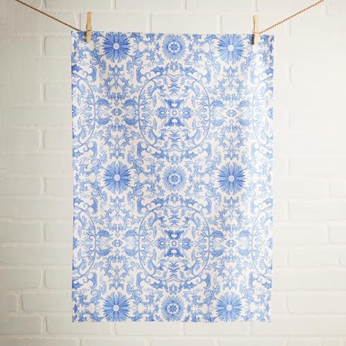 Maison d' Hermine Kitchen Towels Set of 3 Reusable 100% Cotton 27.50" x 20" | Cloth Tea Dish Towels Absorbent with Hanging Loop for Kitchen Dining Party Wedding Hotel Home Spring Summer - Canton - color: 002 - Canton